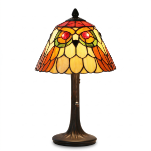 noctavera tiffany style owl table lamp, 16.5" h handcrafted vintage stained glass bedside lamp, 10" shade vintage animal accent lamp for bedroom living room office nightstand home décor